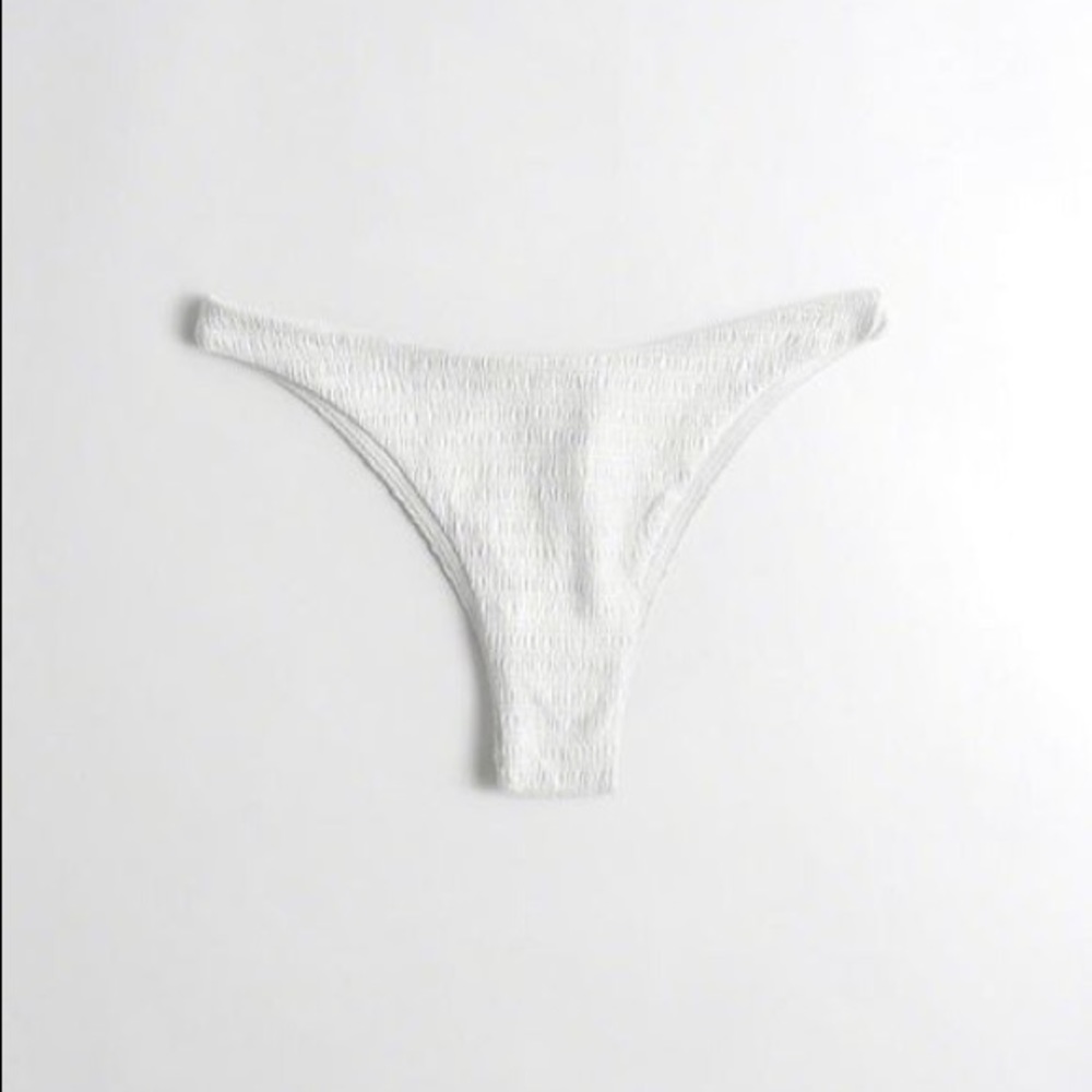 Hollister White Smocked High Leg Bikini Bottoms